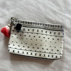 Madewell Cream and Black Cosmetic Bag with Dotted Pattern and Tassel